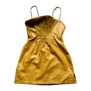 ASOS Size 4 NEW Yellow Faux Leather Sleeveless Spaghetti Strap Corset Mini Dress